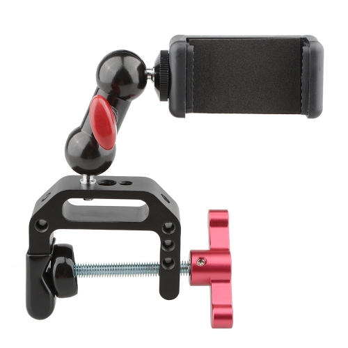 CAMVATE C-clamp Bracket with Ball Head Mount Cell Phone Clip (Red T-handle)