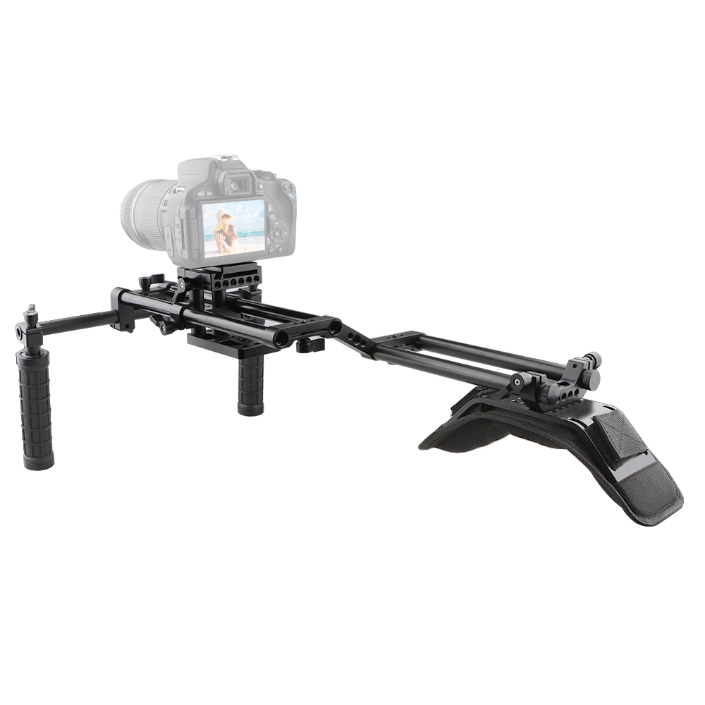 CAMVATE 15mm Rod & Zachte rubberen grip Schouder Mount Rig met Rozet Standaard Accessoire voor DSLR (Zwart, M6 draad, 31,8 mm