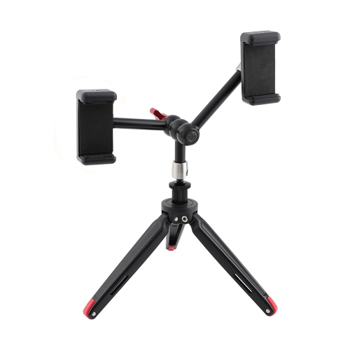 CAMVATE Foldable Mini Tabletop Tripod + 11" Triple Articulating Magic Arm With 1/4" Threads + Double Smartphone Clips