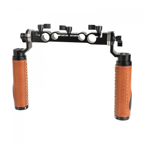 CAMVATE ARRI Style Rosette Handgrip Pair (Leather) With 15mm & 19mm Rod Clamp For Shoulder Mount Rig