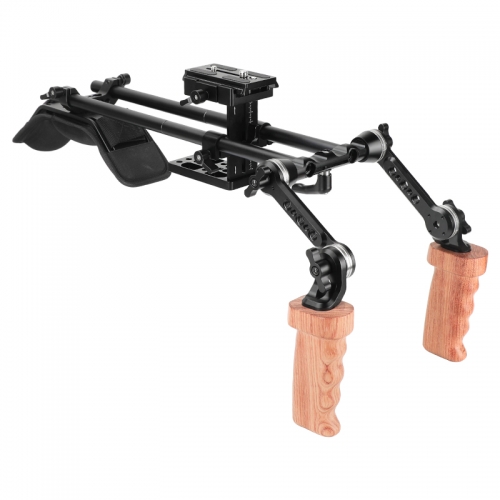 CAMVATE Pro Shoulder Mount Rig With Height-adjustable Manfrotto Quick Release Plate & Adjustable ARRI Rosette Magic Arm & Wooden Handgrips