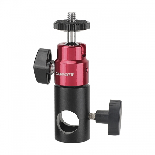 CAMVATE 16mm Light Stand Head Adapter + Ball Head Support (Red) With Double End 1/4"-20 Threads