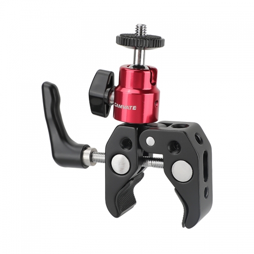 CAMVATE Universal Super Crab Gripper Clamp With Strengthened Screw Knob + Adjustable 1/4"-20 Ball Head Support (Red) Holder