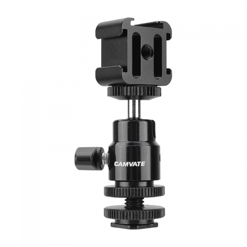 CAMVATE Adjustable 1/4"-20 Ball Head Support With Shoe Mount Adapter + 3-Way Cold Shoe Mount Bundle