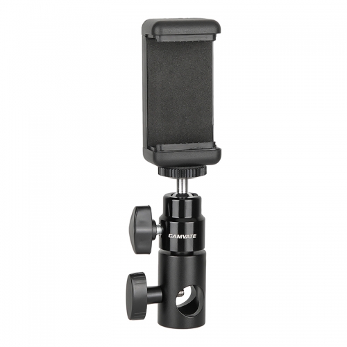 CAMVATE Adjustable Smartphone Clip + 16mm Light Stand Head Adapter + 1/4"-20 Ball Head Support Holder (Black)